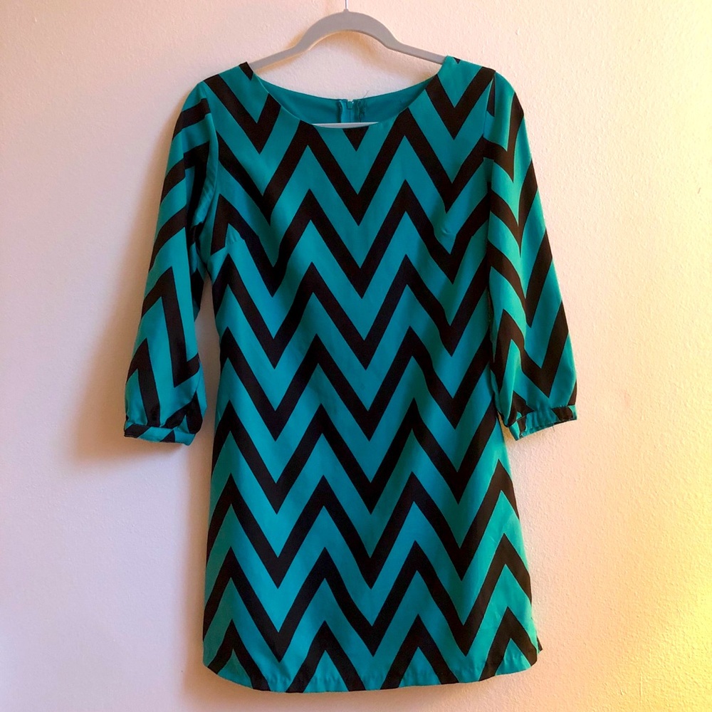 Blue & Black zig-zag stripped dress